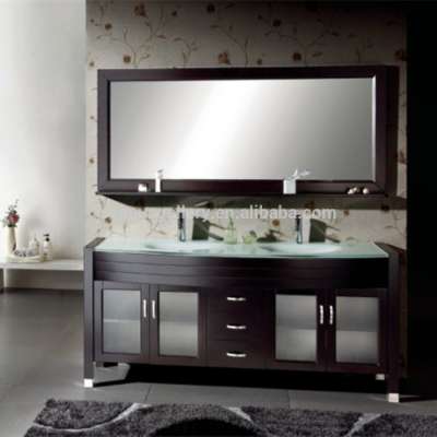 Modern Style High Gloss Bathroom Cabinet MDF Double Bathroom Vanity With Toughened Glass