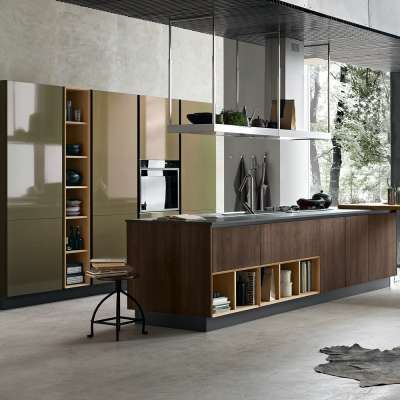 Customized Gold Gloss Lacquer Modular Kitchen Cabinets