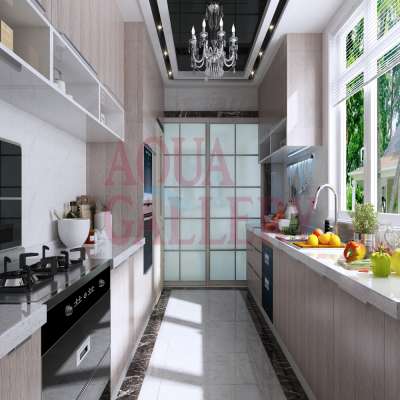 Melamine Plywood Open Kitchen Pantry with Wall Cabinets