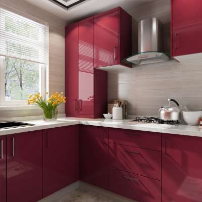 High Glossy Lacquer Finished Small Modular French Style Kitchen Designs